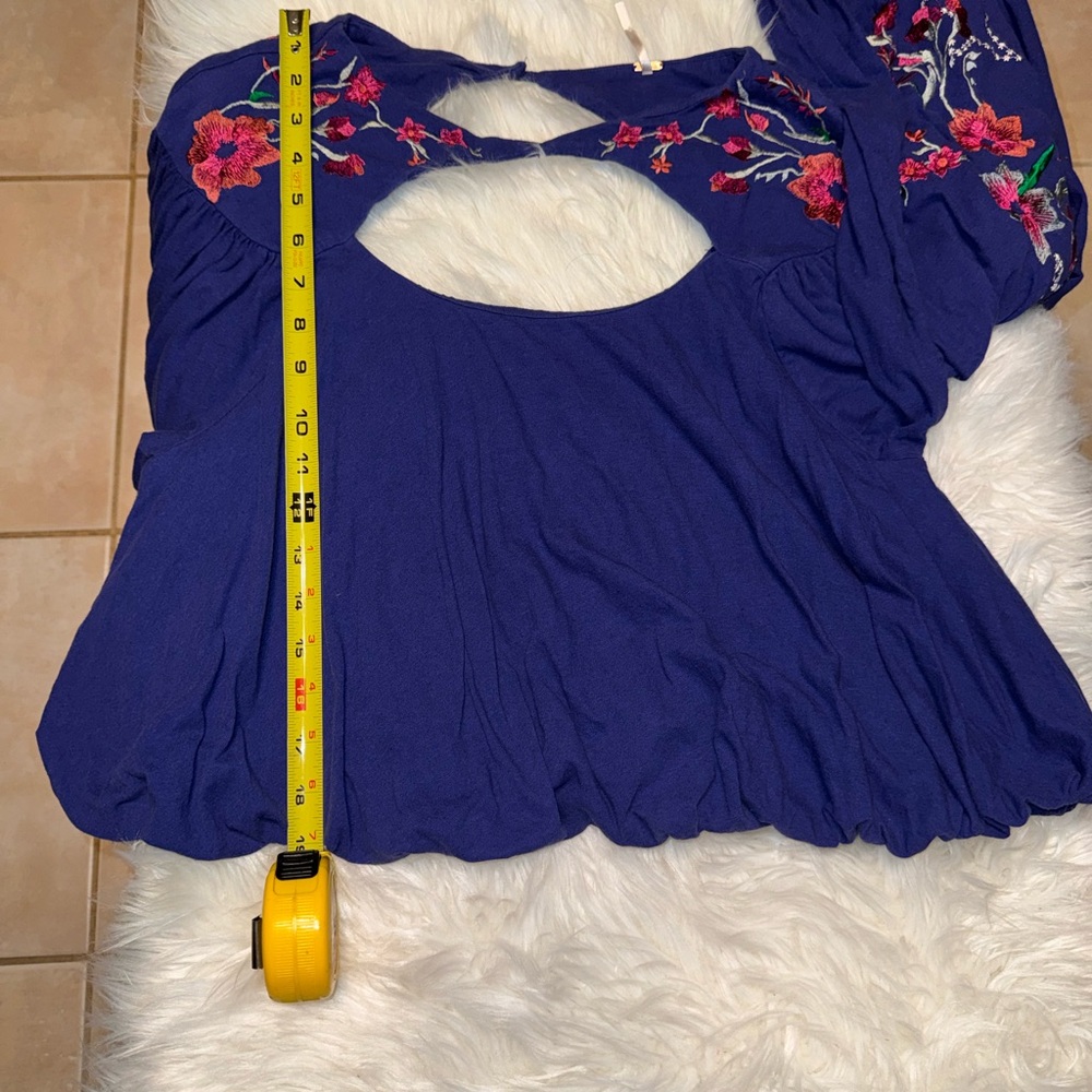 Free People Royal Blue Floral Embroidered Blouse - Picture 15 of 17